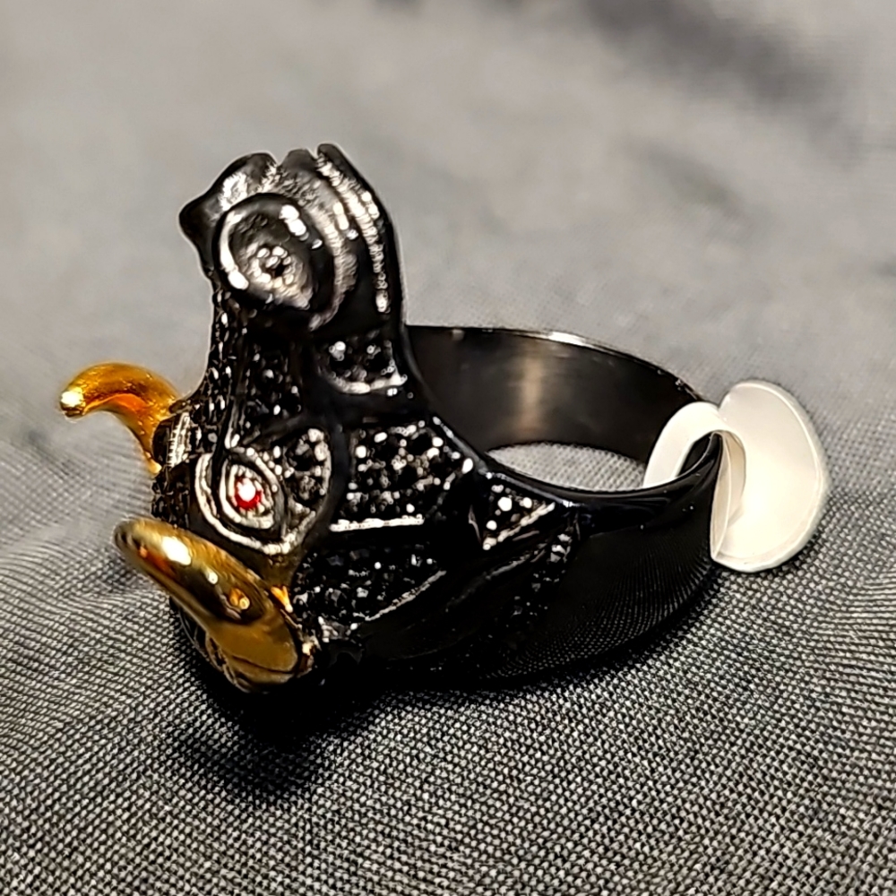 Micro Pave Golden Horn Bull Stainless Steel  Ring